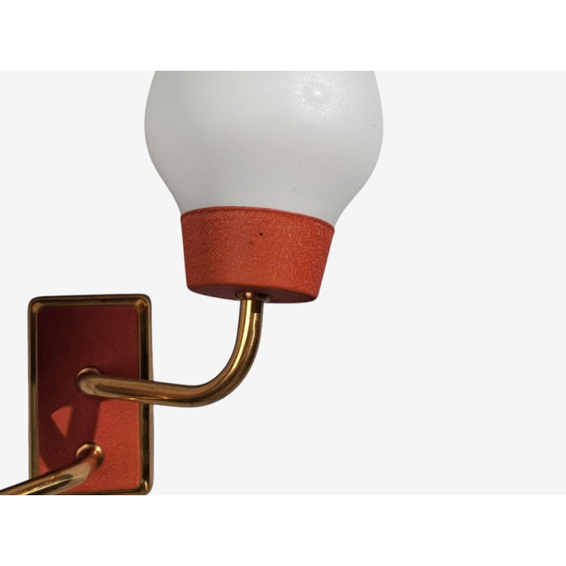 Brick Red 1940s Swedish Modern, Wall Sconce, Brass, Lacquered Metal, Glass40s For Sale - Image 8 of 10