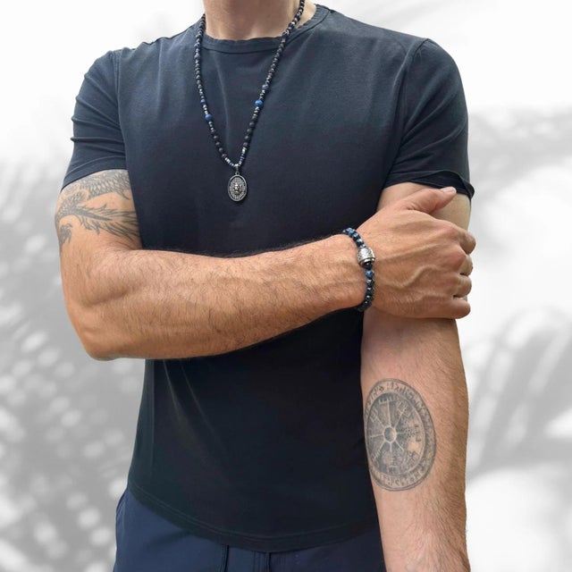 Powerful Silver Black Lion Men Beaded Necklace For Sale In Miami - Image 6 of 14