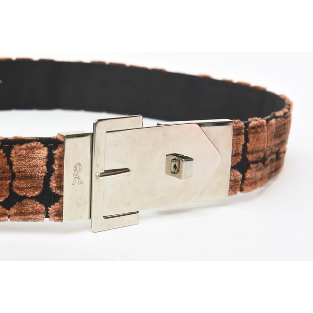 Italian Roberta Di Camerino Black & Brown Cut Velvet and Silver Plate Buckle Waist Belt For Sale - Image 4 of 10