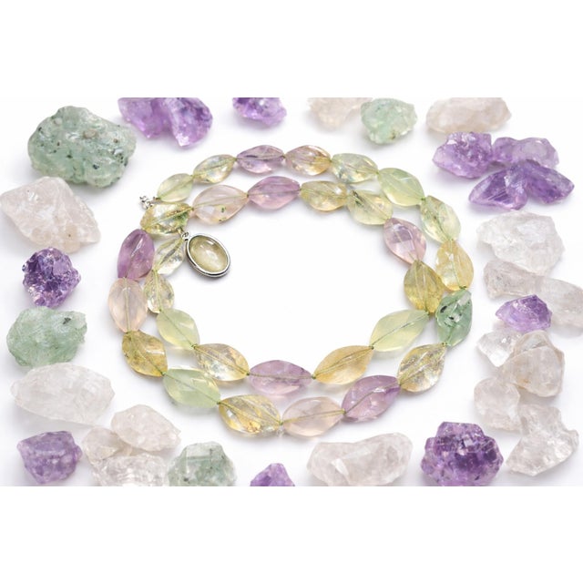 Art Deco Beaded Necklace With Prehnite, Citrine, and Amethyst, 25" For Sale - Image 10 of 10