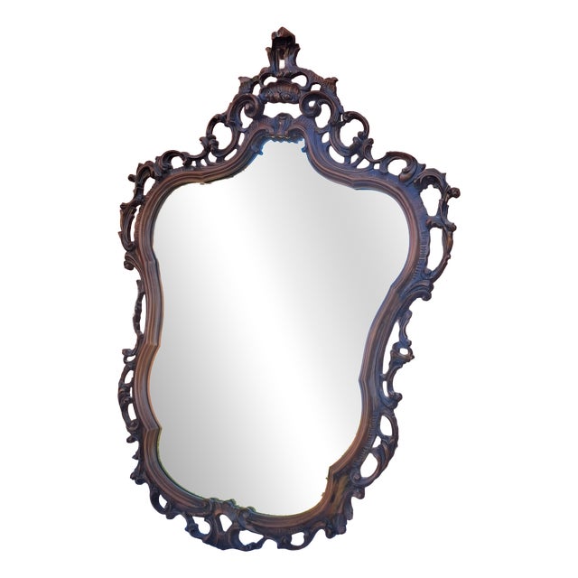 Large Louis XV Wall Mirror in Rocaille Carved Wood, 19th Century For Sale