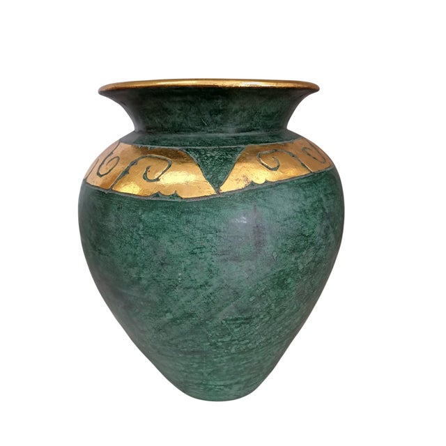 Large Vintage Tuscan Style Green and Gilt Terracotta Amphora Floor Vase, 1980s For Sale - Image 14 of 14