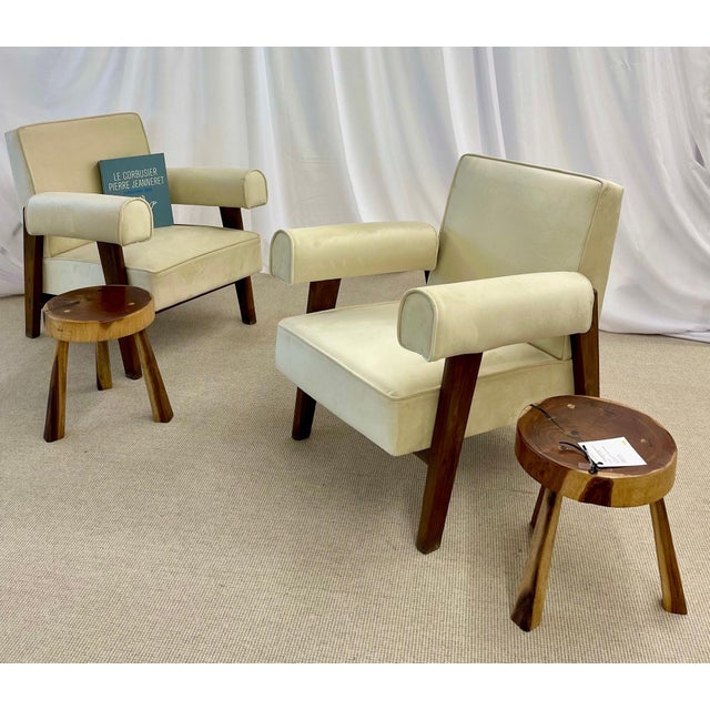 Authentic Pair of Pierre Jeanneret Upholstered Bridge Chairs, Mid-Century Modern For Sale - Image 4 of 15