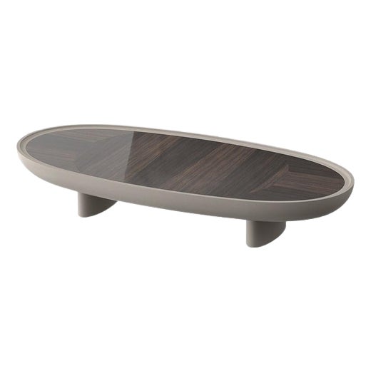 Lacquered Structure Walnut Oval Side Table with Rounded Edges by Ultramobili For Sale