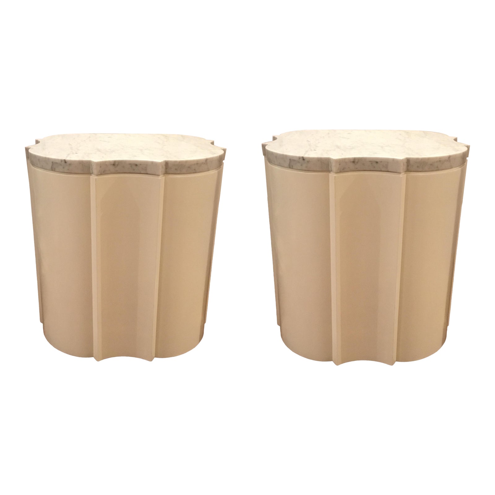Modern White Marble Quatrefoil Side Tables Pair Prototypes Chairish