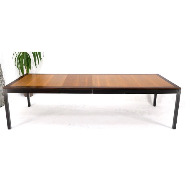 Mid-Century Modern Banded Rosewood & Walnut Rectangle Dining Table w/ Two 20" Extension Boards For Sale - Image 3 of 13
