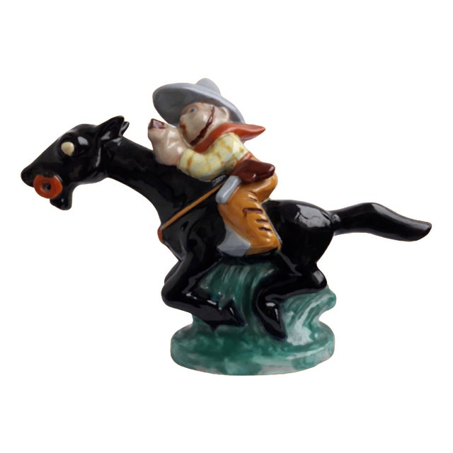 Large Art Deco Hand-Painted Cowboy on Horse from Komloss, 1920s For Sale