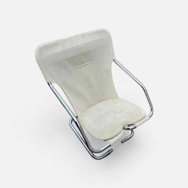 Tubular Chrome Cantilever Chairs with Cream Canvas Slings, Set of 2 For Sale - Image 4 of 11