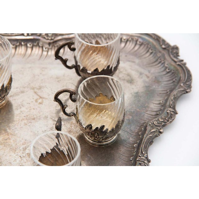 Silver and Glass Cups with Tray, Set of 8 For Sale - Image 4 of 6