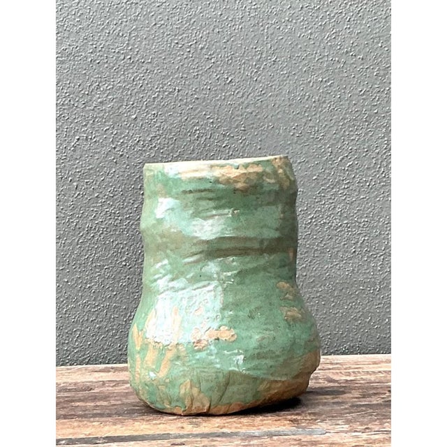 Celadon Vintage Green Glazed Ceramic Vase For Sale - Image 8 of 12