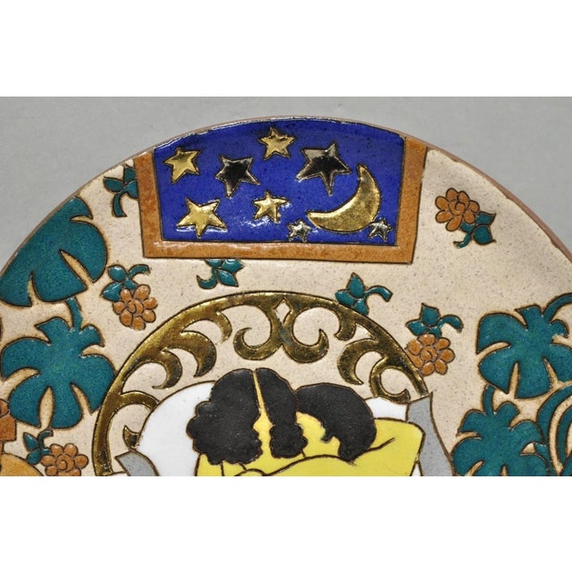 Vintage Judy Miller 10" Art Pottery Decorative Ceramic Plate "Lovers in Bed" For Sale - Image 4 of 10