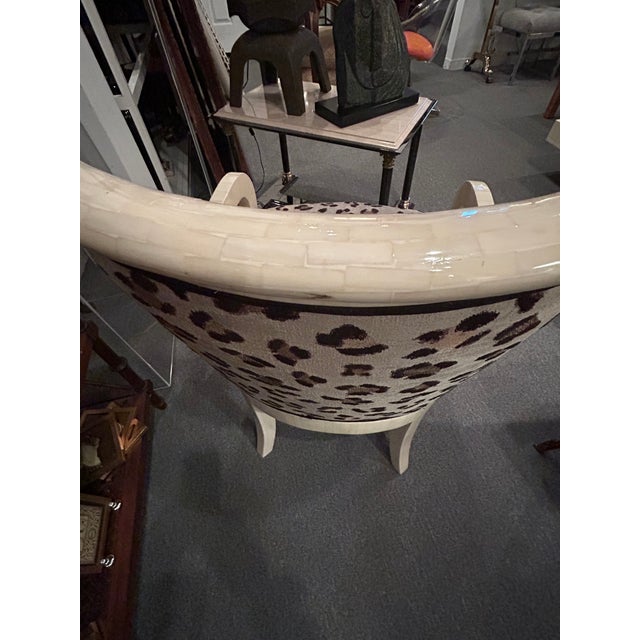 Enrique Garces Tessellated Bone Armchair Reupholstered in Cheetah Print Scalamandre Fabric For Sale - Image 4 of 15