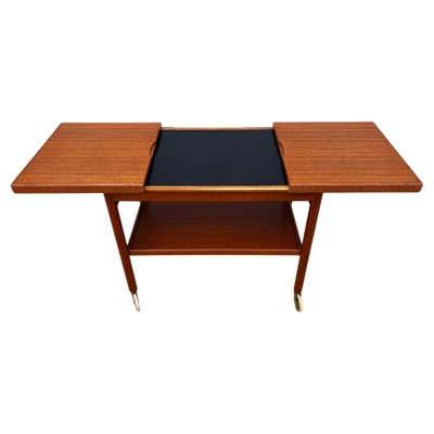 Danish Teak Bar Cart with Sliding Top that opens to reveal a black Formica work area! Top of cart has been refinished!...