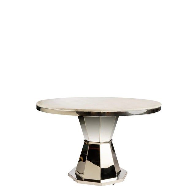 2010s Chrome & White Lolin Marble Top Entry Way / Dining Table For Sale - Image 5 of 5