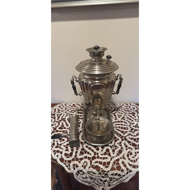 A spectacular piece of history and an exceptional design statement, this authentic Imperial Russian 4-piece samovar set...