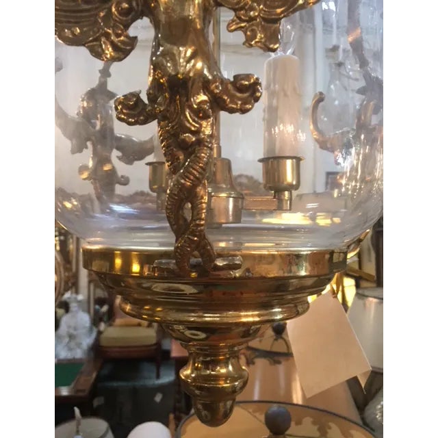 1960s Vintage English Glass and Brass Lantern For Sale - Image 5 of 10
