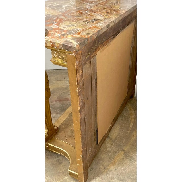 19th Century Italian Neoclassical Breccia Viola Marble & Giltwood Figural Console For Sale - Image 12 of 13