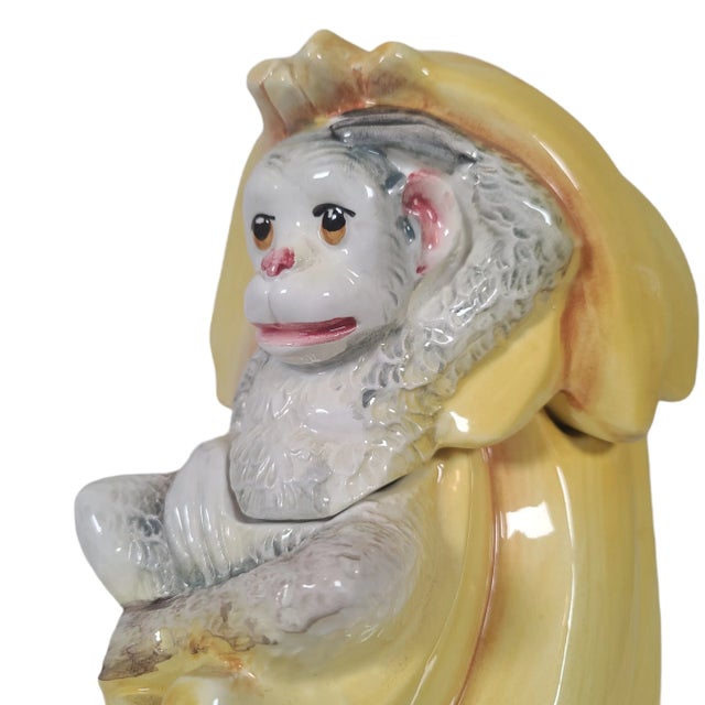1970s 1970's Hand Painted Italian Monkey and Banana Cookie Jar For Sale - Image 5 of 12