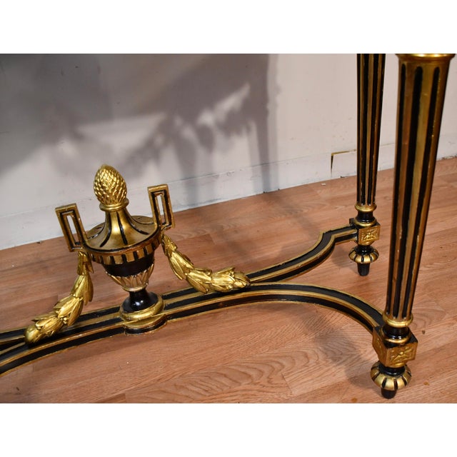 1880s Antique French Louis XVI Gold Gilt and Ebonized Carved Wood & Marble Top Console Table For Sale - Image 10 of 18