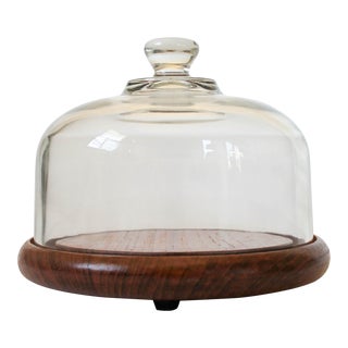 Vintage Goodwood Genuine Teak Wood Cheese Tray With Glass Dome Cloche For Sale
