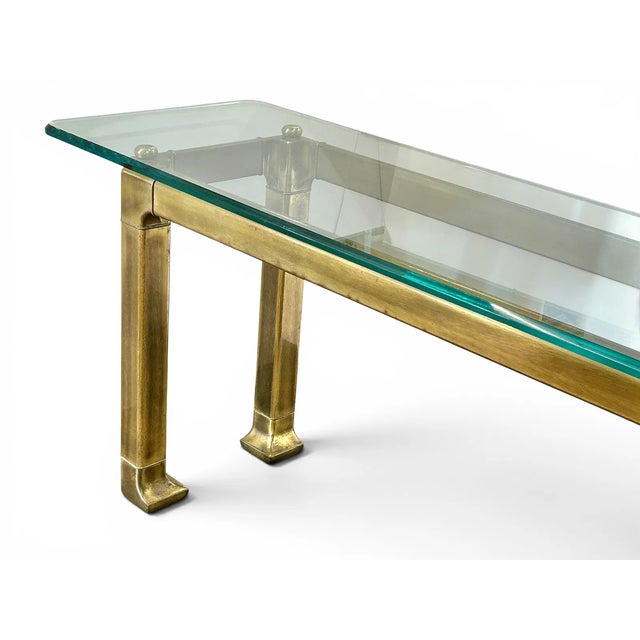 Mastercraft Mid 20th Century Attributed Mastercraft Brass & Glass Console Table For Sale - Image 4 of 11