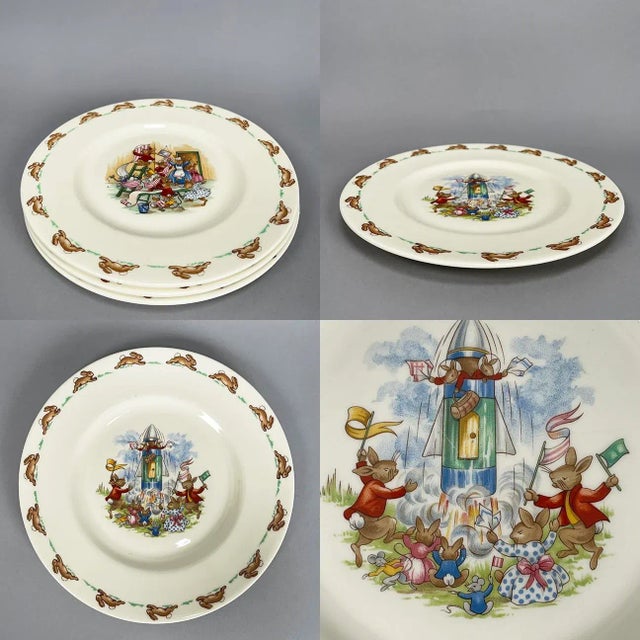 Eggshell Vintage Royal Doulton Bunnykins Porcelain Child's Plate Bowl Cup Set- 9 Pieces For Sale - Image 8 of 13