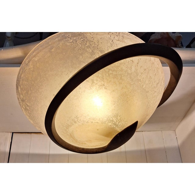 Vintage Italian Ceiling Lamp with Curved Metal Frame and Frosted Glass Shade from Lamp International, 1980s For Sale - Image 11 of 15