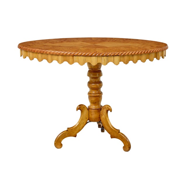 19th century inlaid burr birch oval occasional table circa 1870. Good quality swedish burr birch center table that could...
