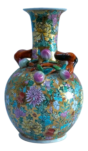 Vintage Chinese Thousand Flowers Gilt Globular Vase
