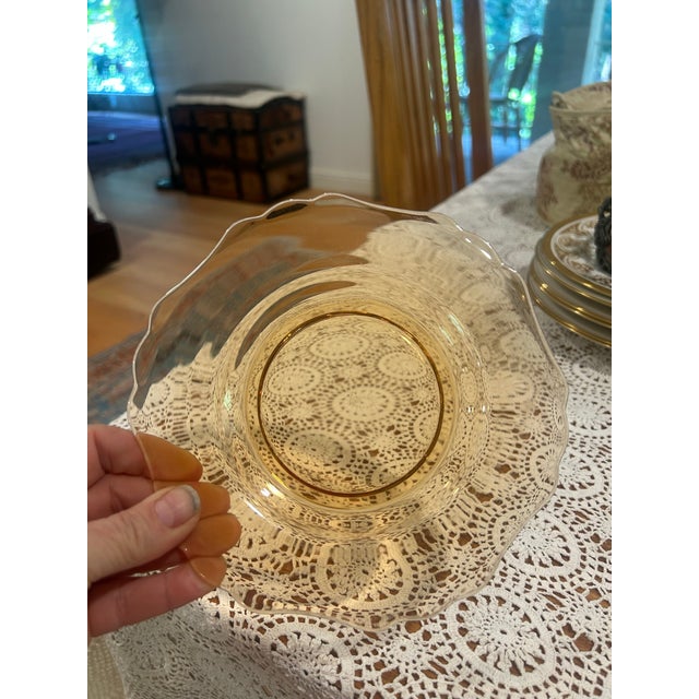 Vintage Amber Cambridge Glass Salad Plate With Scalloped Edges For Sale In Sacramento - Image 6 of 7
