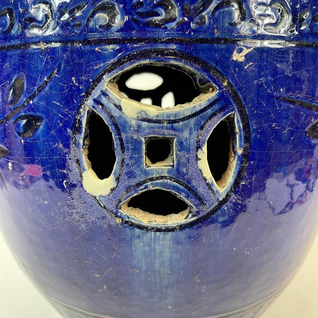 Mid 19th Century 19th Century Cobalt Blue Ceramic Garden Seat Stool For Sale - Image 5 of 10