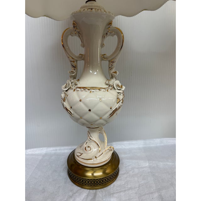 Shabby Chic White Porcelain With Gold Swirls Table Lamps, Pair For Sale - Image 3 of 12