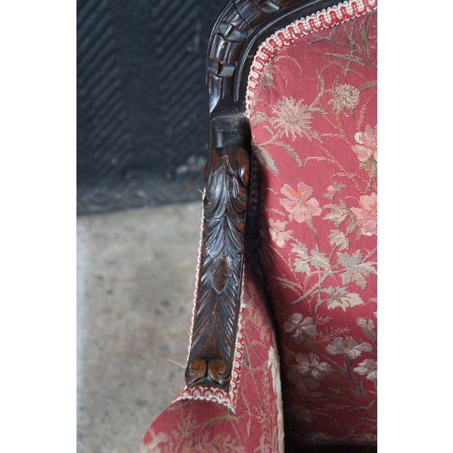 Antique Victorian Carved Mahogany Baroque Rococo Fauteuil Parlor Armchair For Sale - Image 11 of 14