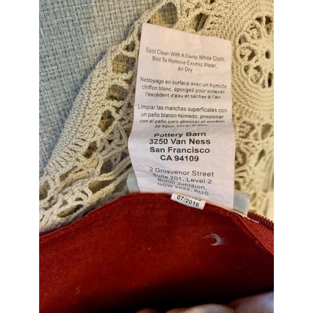 Pottery Barn Flowers Bird Decorative Pillow Red Velvet Fabric Beaded 20” X 20” For Sale - Image 12 of 12