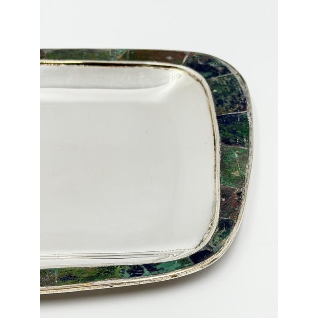 Silver Mid 20th Century Los Castillo Taxco Azurite & Lapis Inlaid Silver Plated Tray, Mexican Modernist For Sale - Image 8 of 18