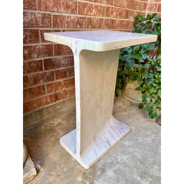 White Vintage Modern Solid Italian Marble Side Table For Sale - Image 8 of 8