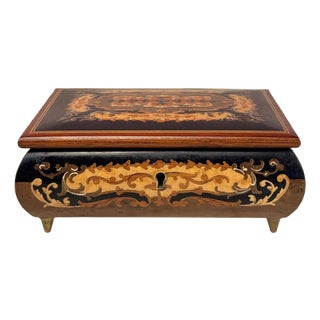 Vintage Italian Rococo Inlaid Fruitwood Jewelry Music Box For Sale