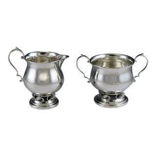 Mid 20th Century Sterling Silver Revere Silversmiths Danish/Jensen Blossom Creamer Sugar Bowl Set For Sale