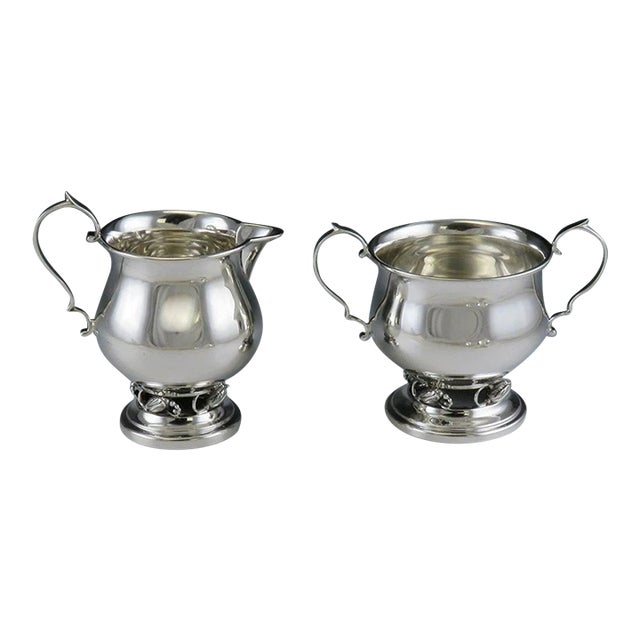 Mid 20th Century Sterling Silver Revere Silversmiths Danish/Jensen Blossom Creamer Sugar Bowl Set For Sale