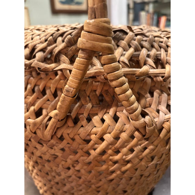 Camel Vintage Mid-Century Handwoven Rattan Storage Basket With Domed Lid For Sale - Image 8 of 10