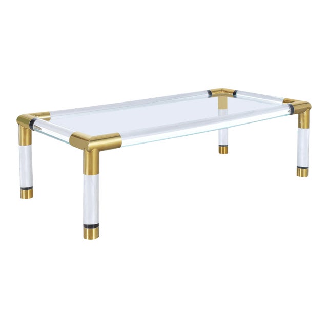 Vintage Italian Modernist Lucite and Brass Coffee Table, 1970s For Sale
