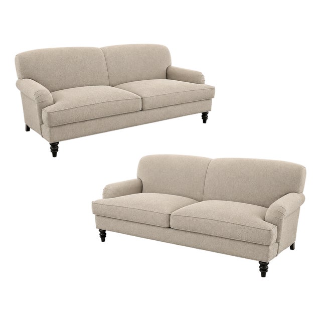 J. Fitzgerald English Traditional Rolled Arm Sofas on Casters, a Pair For Sale