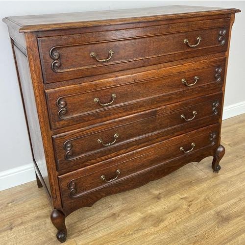 Vintage French Louis Carved Oak Chest of 4 Drawers For Sale - Image 4 of 18