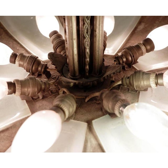 Metal French Art Deco Frosted Glass and Bronze Pendant, 1920s For Sale - Image 7 of 8