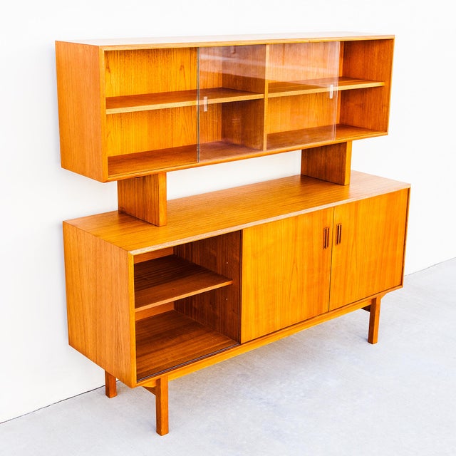 Vintage Danish Modern Teak Sideboard With Hutch For Sale - Image 11 of 15