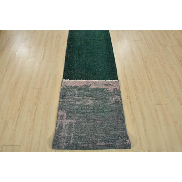 Tabriz Runner 2’5” X 13’3” Blue Wool Vintage Overdyed Hand-Knotted Rug For Sale - Image 10 of 11