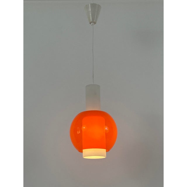 Red Mid-Century Pendant Lamp in Metal and Opaline Glass from Bünte & Remmler, Germany, 1960s For Sale - Image 8 of 18