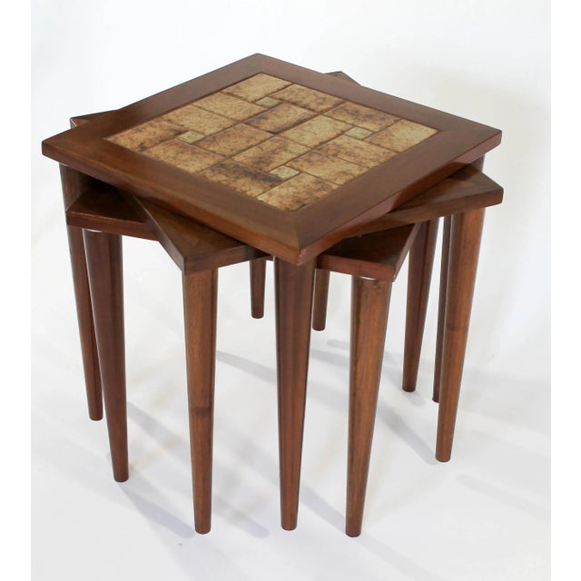 Mid Century Modern Tile Top Stackable Side Tables - Set of 3 For Sale - Image 13 of 13