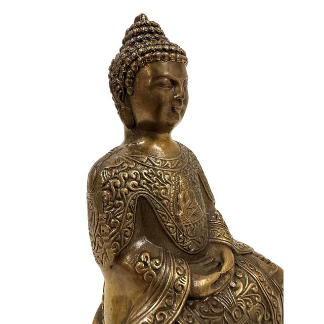 Mid 20th Century Mid 20th Century Chinese Bronze Shakyamuni/Amitabha Buddha Statue For Sale - Image 5 of 11