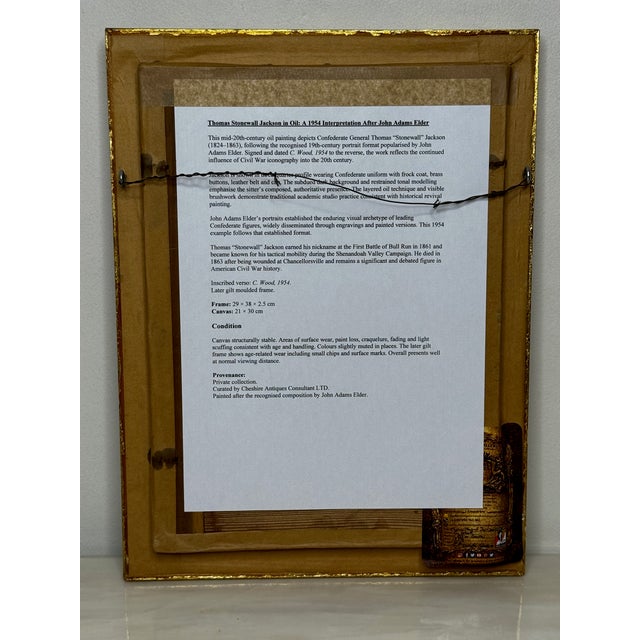 Thomas “Stonewall” Jackson Historical Oil Portrait, C1954 – After John Adams Elder For Sale - Image 16 of 18